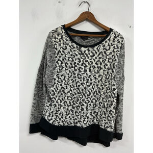 Womans Sereno Long Sleeve Pullover Sweater M Black White Crew Neck Side Slits